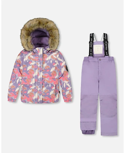 Deux par Toddler Girls Two-Piece Discover Snowsuit with Printed Jacket Purple Gray - Toddler|Child