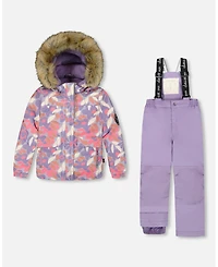 Deux par Toddler Girls Two-Piece Discover Snowsuit with Printed Jacket Purple Gray - Toddler|Child