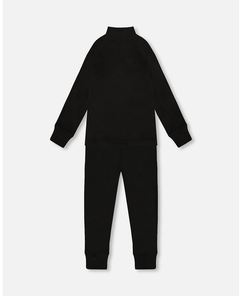Deux par Kids Unisex Two-Piece Thermal Underwear Set Black