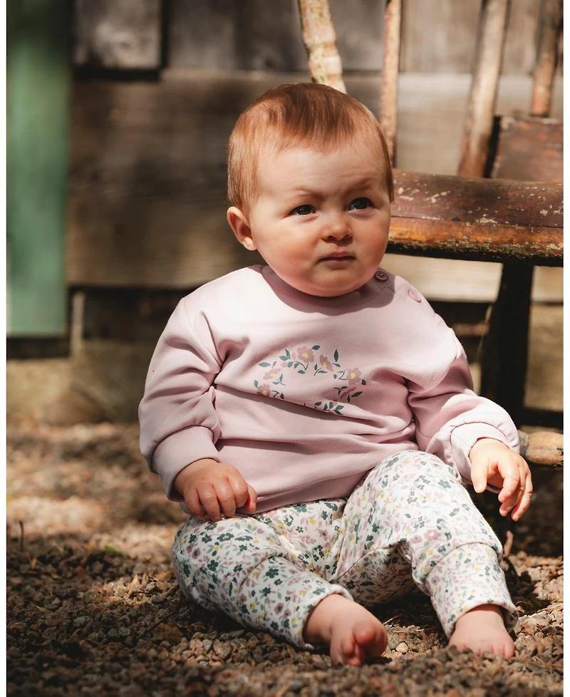 Deux par Baby Girl Cotton Evolutive Pant and Long Sleeve Top Set Neutral Purple