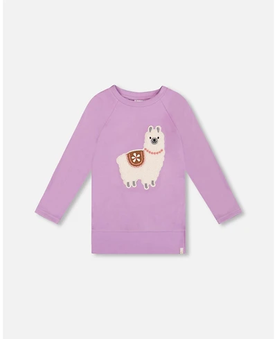 Deux par Toddler Girls Super Soft Brushed Jersey Tunic Purple with Lama - Toddler|Child