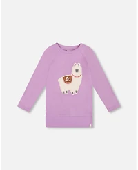 Deux par Toddler Girls Super Soft Brushed Jersey Tunic Purple with Lama - Toddler|Child