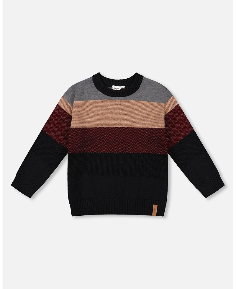 Deux par Baby Boy Color Block Knit Sweater Red and Black