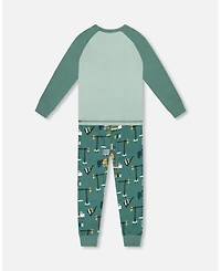 Deux par Toddler Boys Two-Piece Cotton Pajama Set Teal Construction Print - Toddler|Child