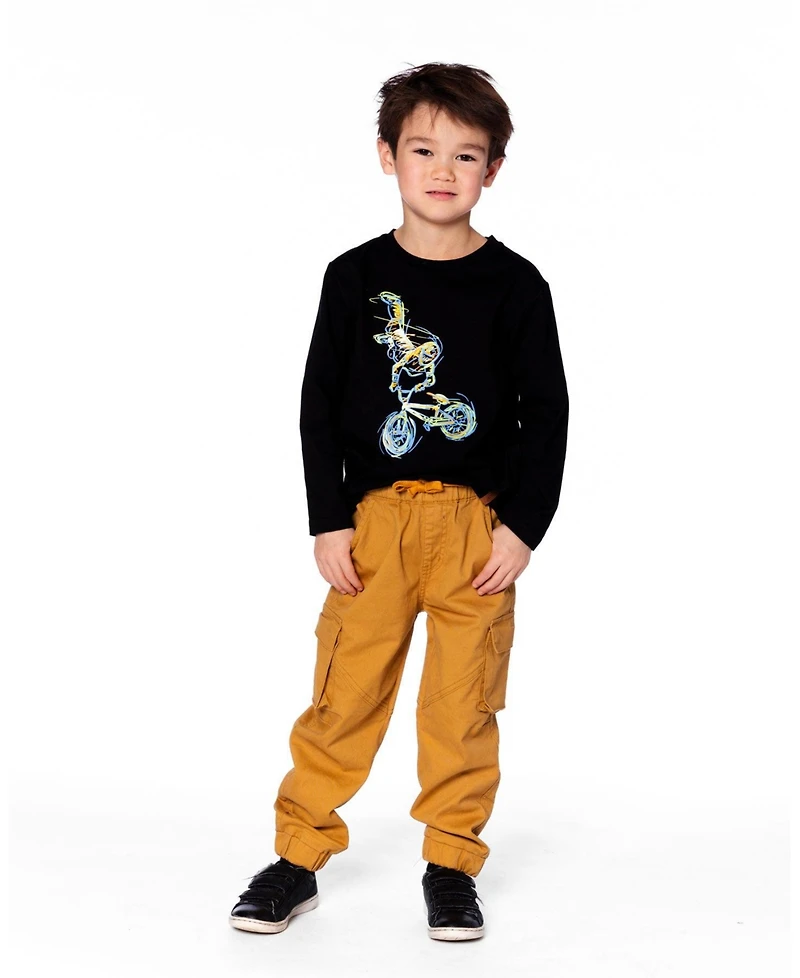 Deux par Boy Long Sleeve Cotton Jersey Tee Shirt Black
