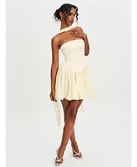 Miss Circle Women's Valentina Butter Yellow Boned Curve Edge Peplum Mini Dress