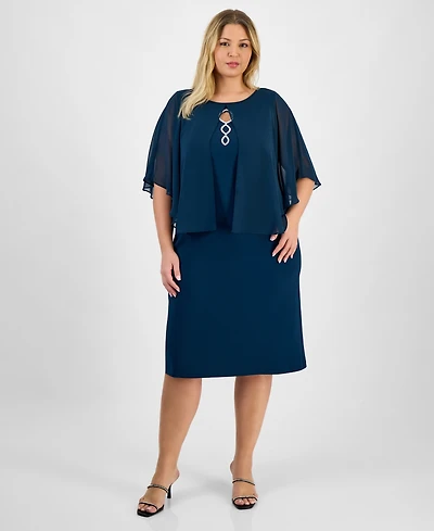 Connected Plus Cape Overlay Dress