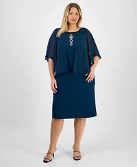 Connected Plus Cape Overlay Dress