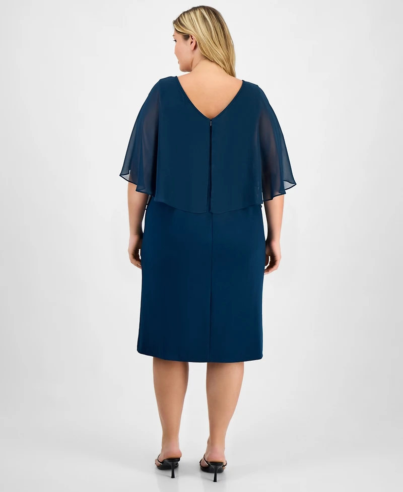 Connected Plus Cape Overlay Dress