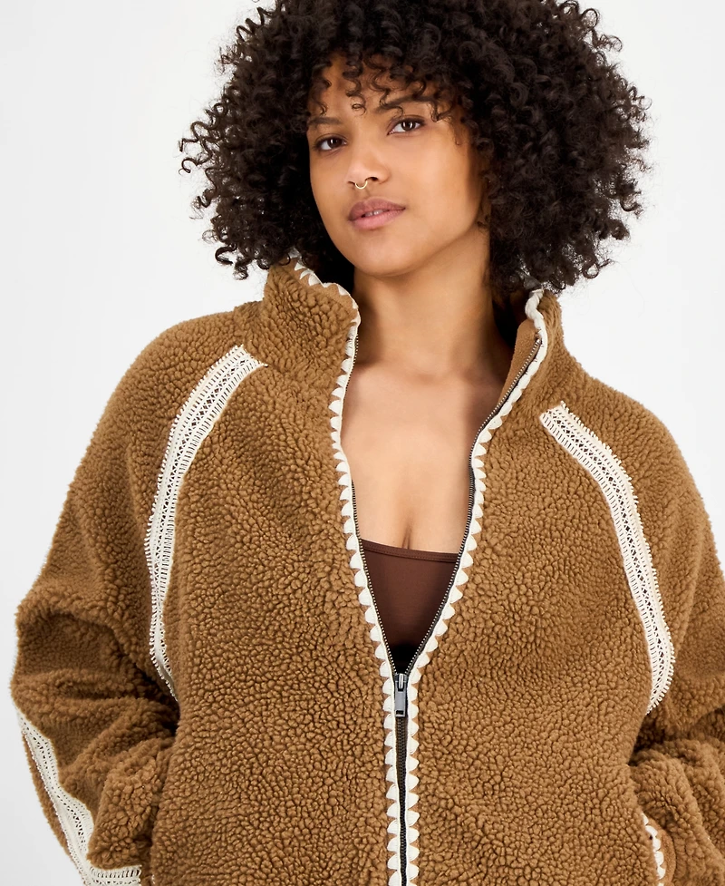 And Now This Women's Crochet-Trim Sherpa Fleece Jacket, Macy's Exclusive