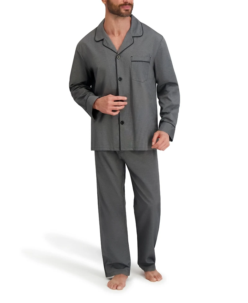 Hanes Men's Woven Button Down Pajama Sleep Set