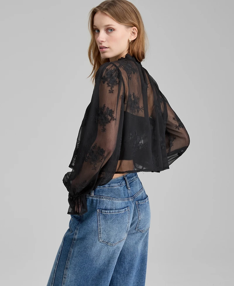 And Now This Women's Embroidered Sheer High-Neck Blouse, Macy's Exclusive