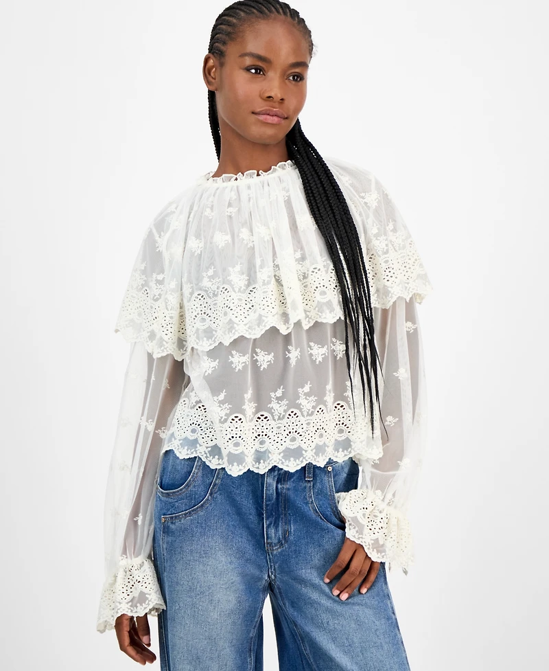 And Now This Women's Sheer Embroidered Capelet Blouse, Macy's Exclusive