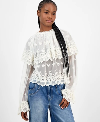 And Now This Women's Sheer Embroidered Capelet Blouse, Macy's Exclusive