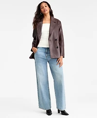 Bar Iii Women's Faux-Leather Double-Breasted Blazer, Macy's Exclusive
