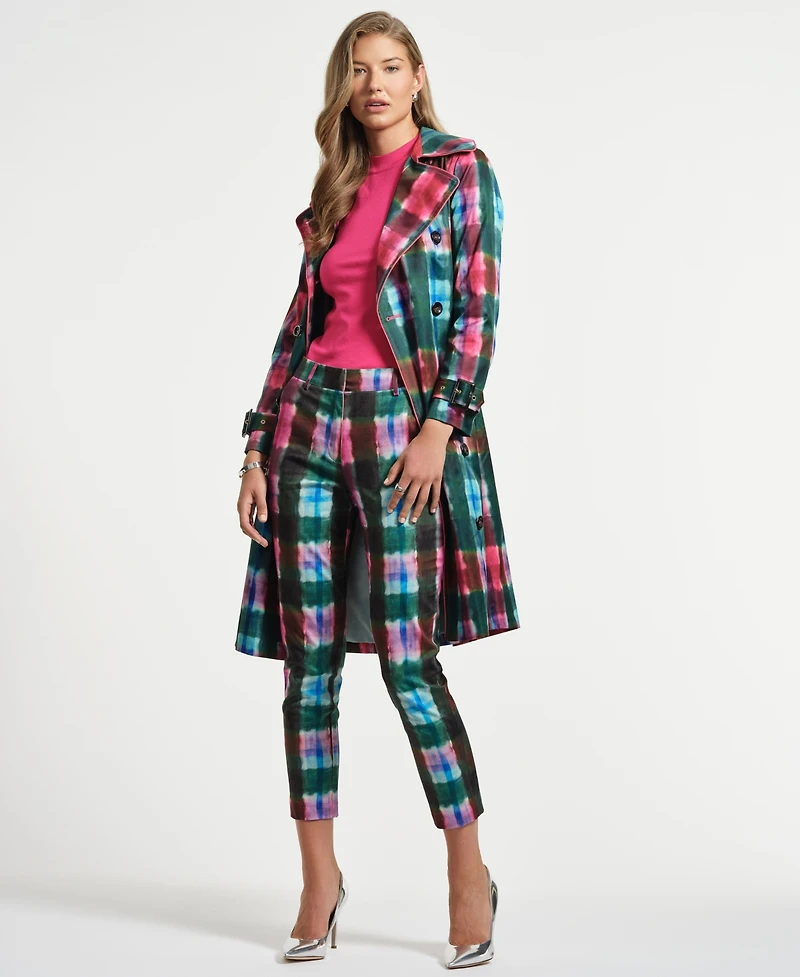 Isaac Mizrahi Women's Plaid Trench Coat