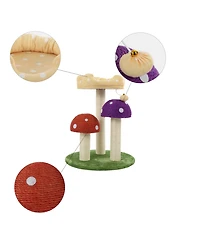 The Licker Store Pixie 22.5" 3-Tier Cottage Sisal Mushroom Cat Tree with Scratching Posts, Napping Perch, and Dangling Bell Toy, Multi