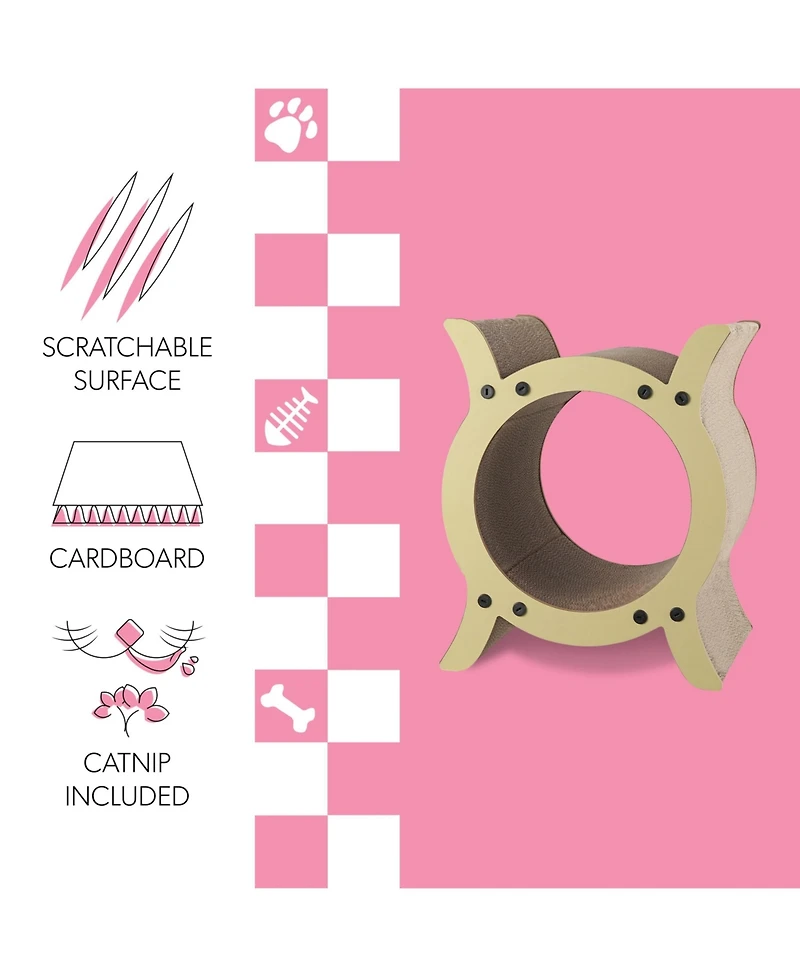 Nyan 16.5" Modern Cardboard Tunnel Cat Scratcher with Catnip, Almond