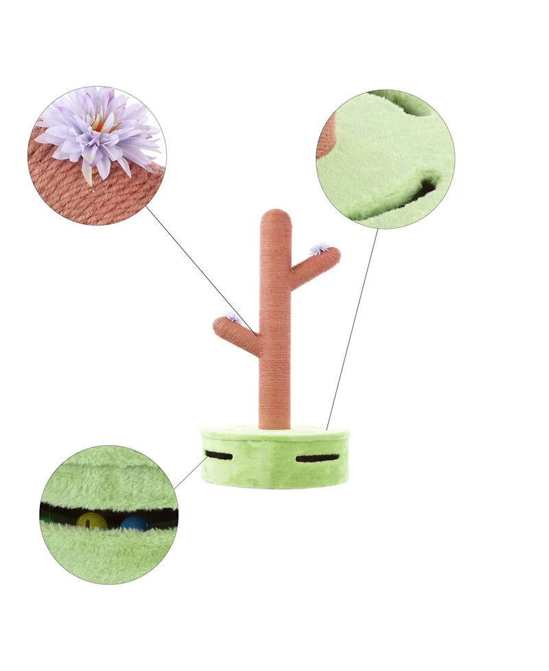 The Licker Store Rosa 36" Modern Jute Cactus Cat Scratching Post with Flower Toys and Built-In Bell Toys, Pink/Green