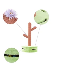 The Licker Store Rosa 36" Modern Jute Cactus Cat Scratching Post with Flower Toys and Built-In Bell Toys, Pink/Green