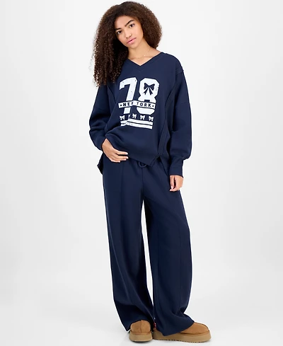 Planet Heart Juniors' Wide-Leg Fleece Sweatpants