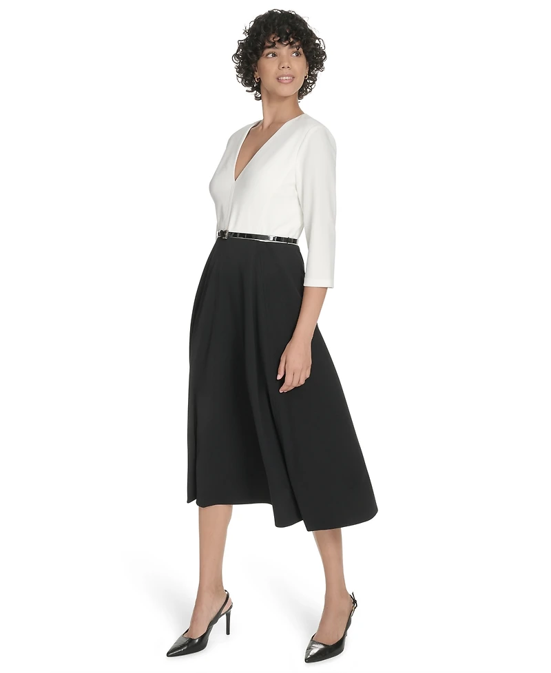 Tommy Hilfiger Women's 3/4-Sleeve V-Neck Midi Dress