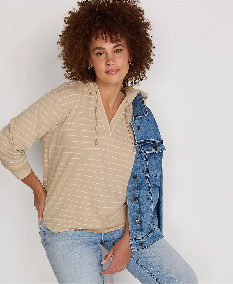 Lands' End Women's Long Sleeve Slub Hooded Popover
