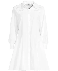 Lands' End Women's Embroidered Poplin Button Front Dress with Godets