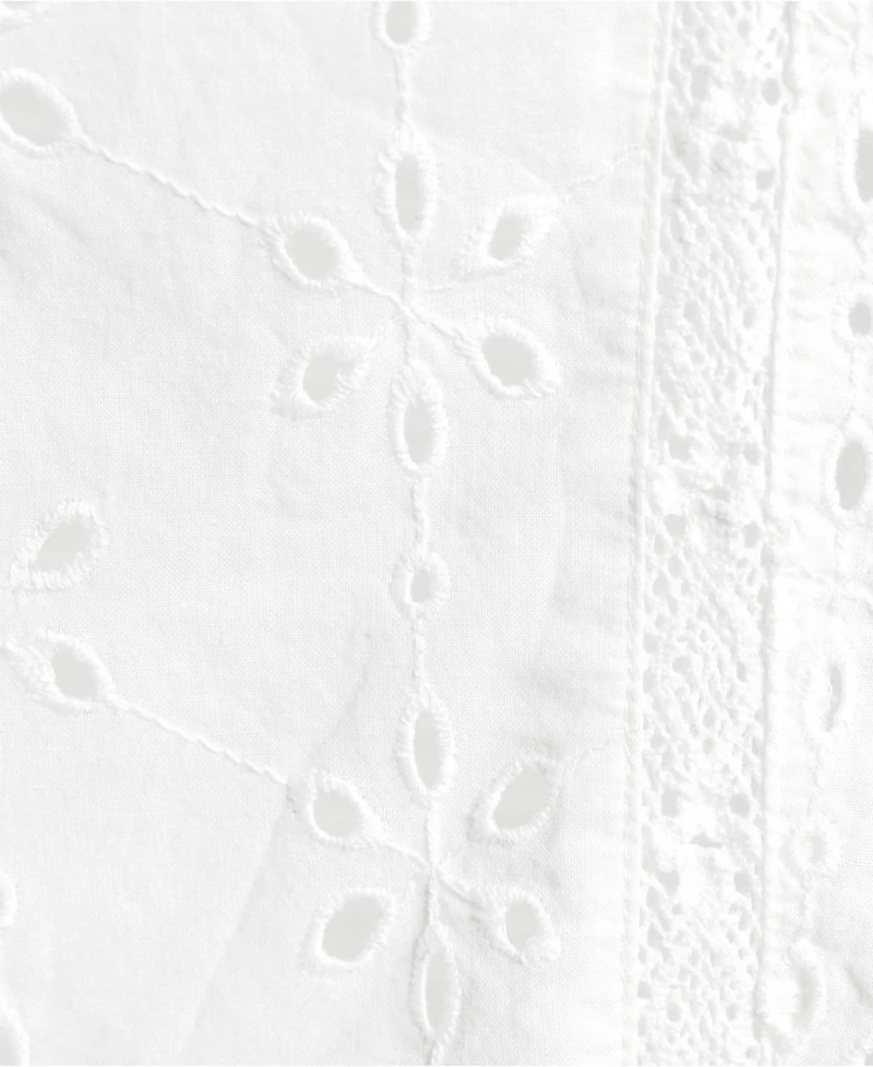 Lands' End Women's Plus Short Sleeve Mixed Media Eyelet Top