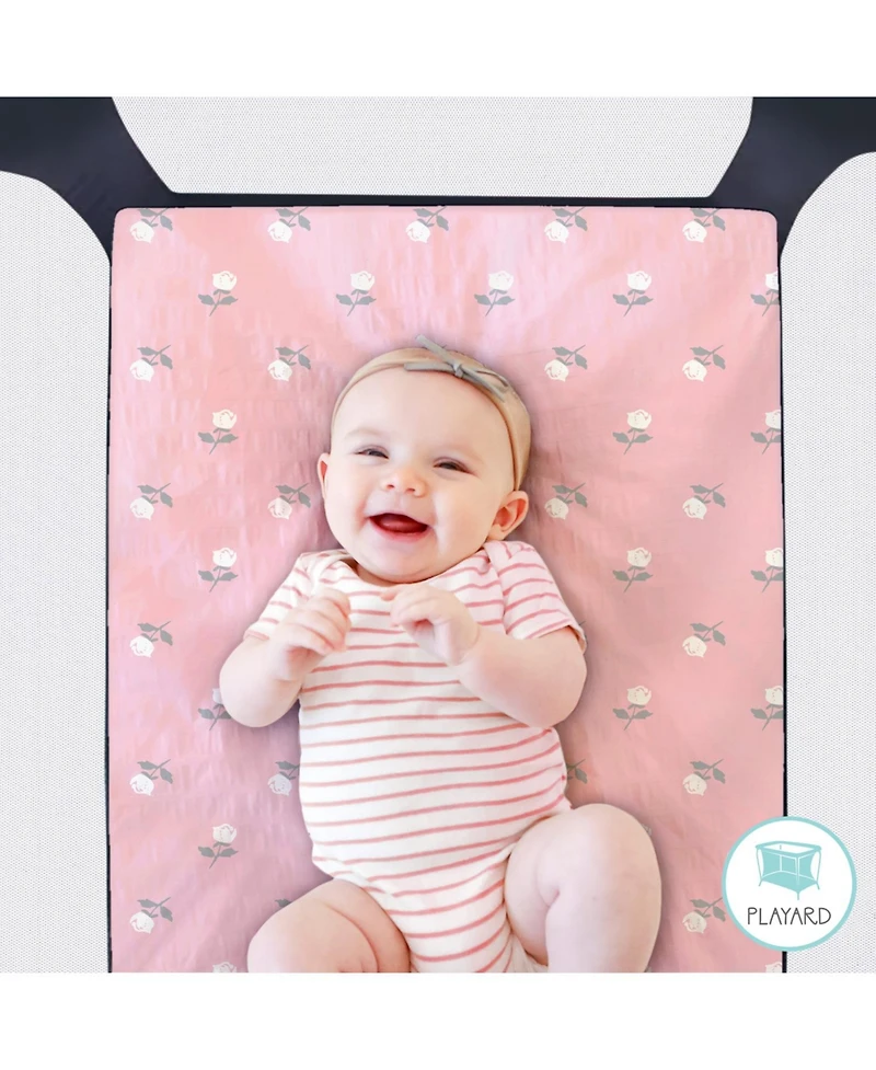 The Peanutshell Pack n Play, Mini Crib, Portable Crib or Fitted Playard Sheets for Baby Girl, Pink Roses and Ditsy Floral, 3 Pack Set