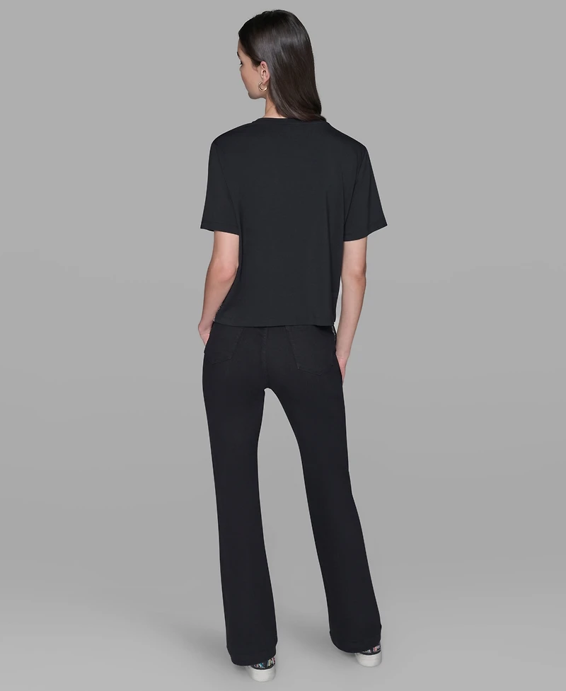 Karl Lagerfeld Paris Women's Tweed Pocket Knit Short Sleeve Top