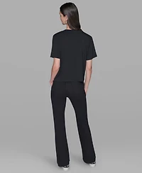 Karl Lagerfeld Paris Women's Tweed Pocket Knit Short Sleeve Top