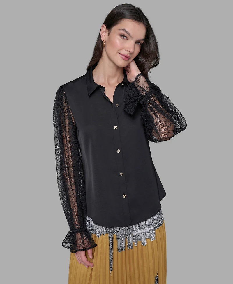 Karl Lagerfeld Paris Women's Lace-Sleeve Top