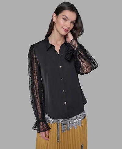 Karl Lagerfeld Paris Women's Lace-Sleeve Top