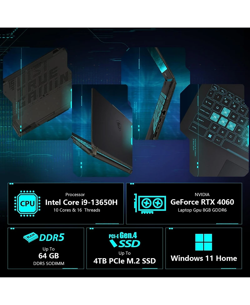 Msi Cyborg 15 15.6" Gaming Traditional Laptop Intel Core i7 12650H 16GB Ram Nvidia GeForce Rtx 4060 1TB Ssd Storage Windows 11 Home Fhd 144Hz