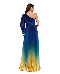 Mac Duggal Women's Pleated Charmeuse One Long Flare Sleeve Gown