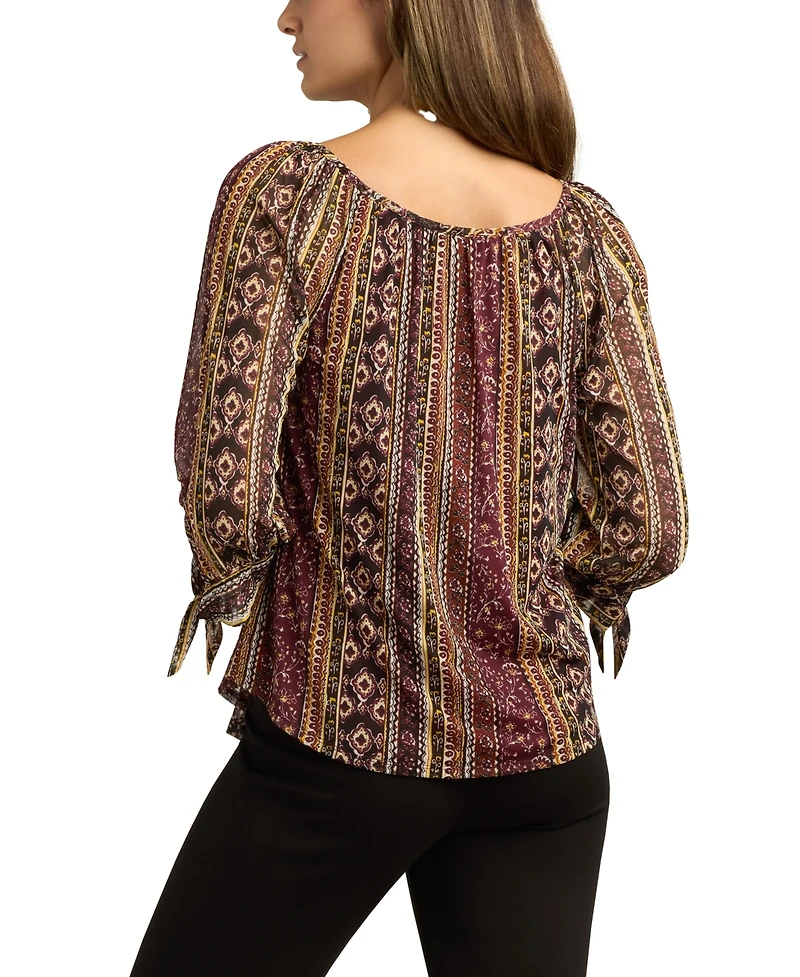 Bcx Juniors Printed Scoop-Neck 3/4-Sleeve Peasant Top