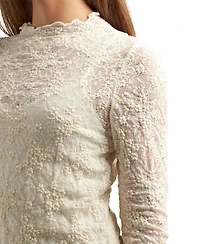 Bcx Juniors Patchwork Mock-Neck Long-Sleeve Lace Top