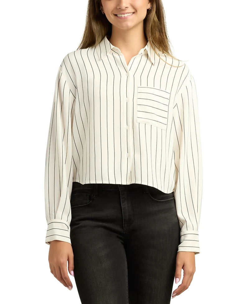 Bcx Juniors Stripe Long-Sleeve Button-Front Top