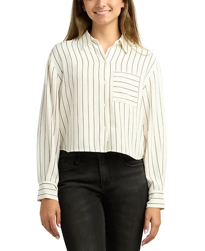 Bcx Juniors Stripe Long-Sleeve Button-Front Top