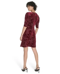 Tommy Hilfiger Women's Short Ruched Sleeve Velvet Dress