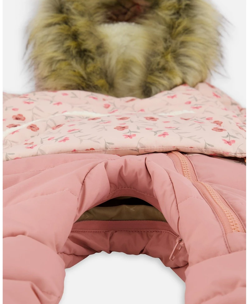 Deux par Baby Girl One-Piece Snug Snowsuit Designed for Car Seat Pink Mini Flowers - Baby|Toddler