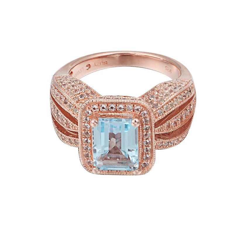 Suzy Levian New York Sterling Silver Emerald Cut Center Topaz Cocktail Ring