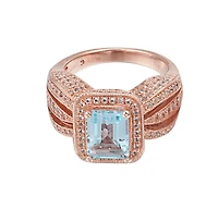 Suzy Levian New York Sterling Silver Emerald Cut Center Topaz Cocktail Ring