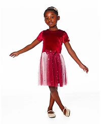 Deux par Girl Bi-Material Short Sleeve Party Dress Red