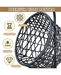 Cat Swing Bed with Stand & Cushion, Cat Egg Chair with Rattan Wicker Appearance, Indoor Hanging Swinging Cat Bed for Cats, Small Dogs