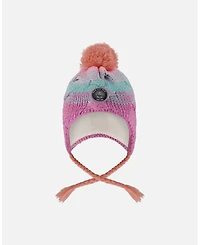 Deux par Baby Girl Lined Peruvian Knit Pompom Hat Pink, Orange and Turquoise 