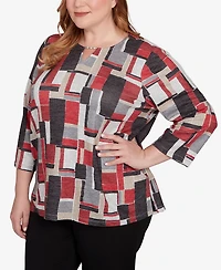 Alfred Dunner Plus Classic Colorblock Split Beaded Neck Top