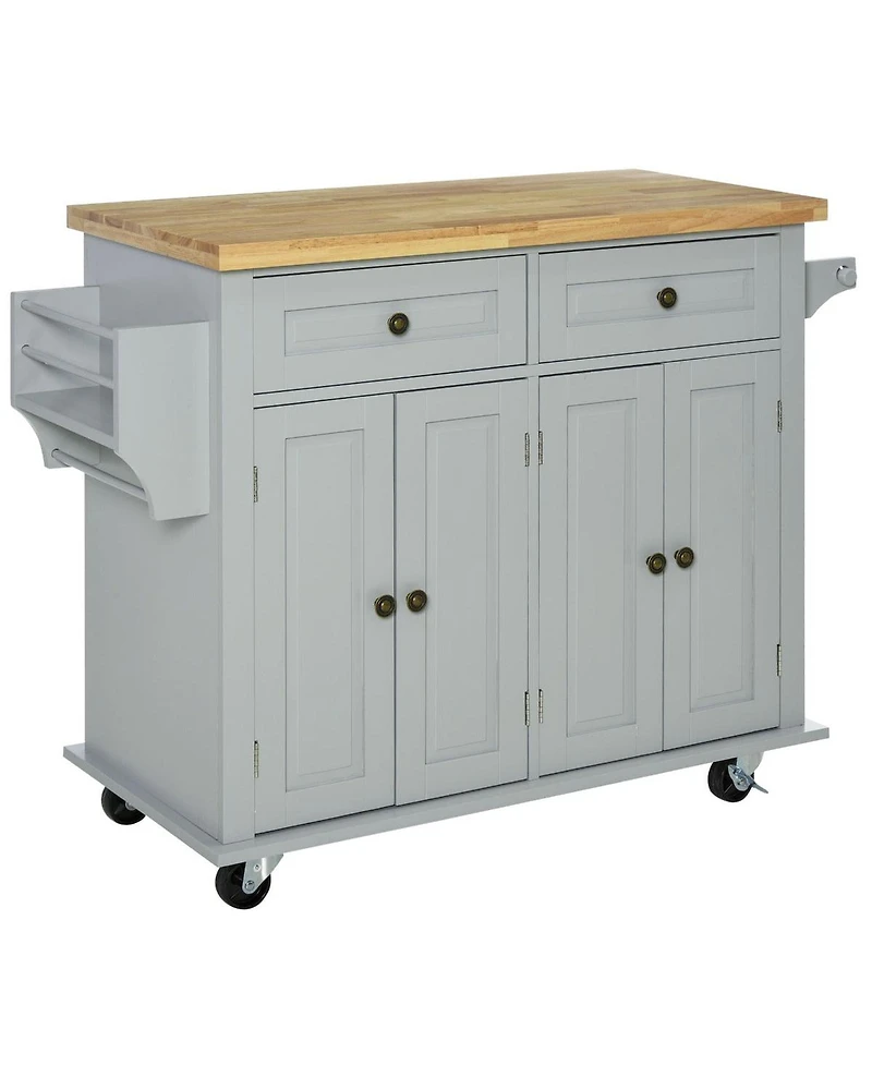 Halifax North America Gray Kitchen Assistant: Rolling Island with Rubber Wood Top and Storage