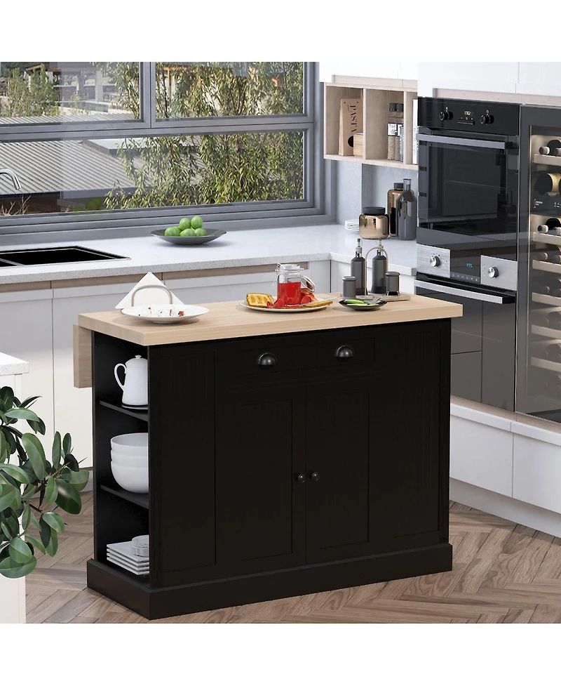 Halifax North America Black Kitchen Island: Freestanding Table with Drop Leaf and Storage